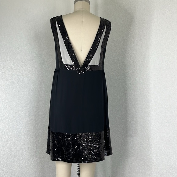 See by Chloe 90's VTG Cocktail Plunge Back Sequin Mini Silk Color Block Dress